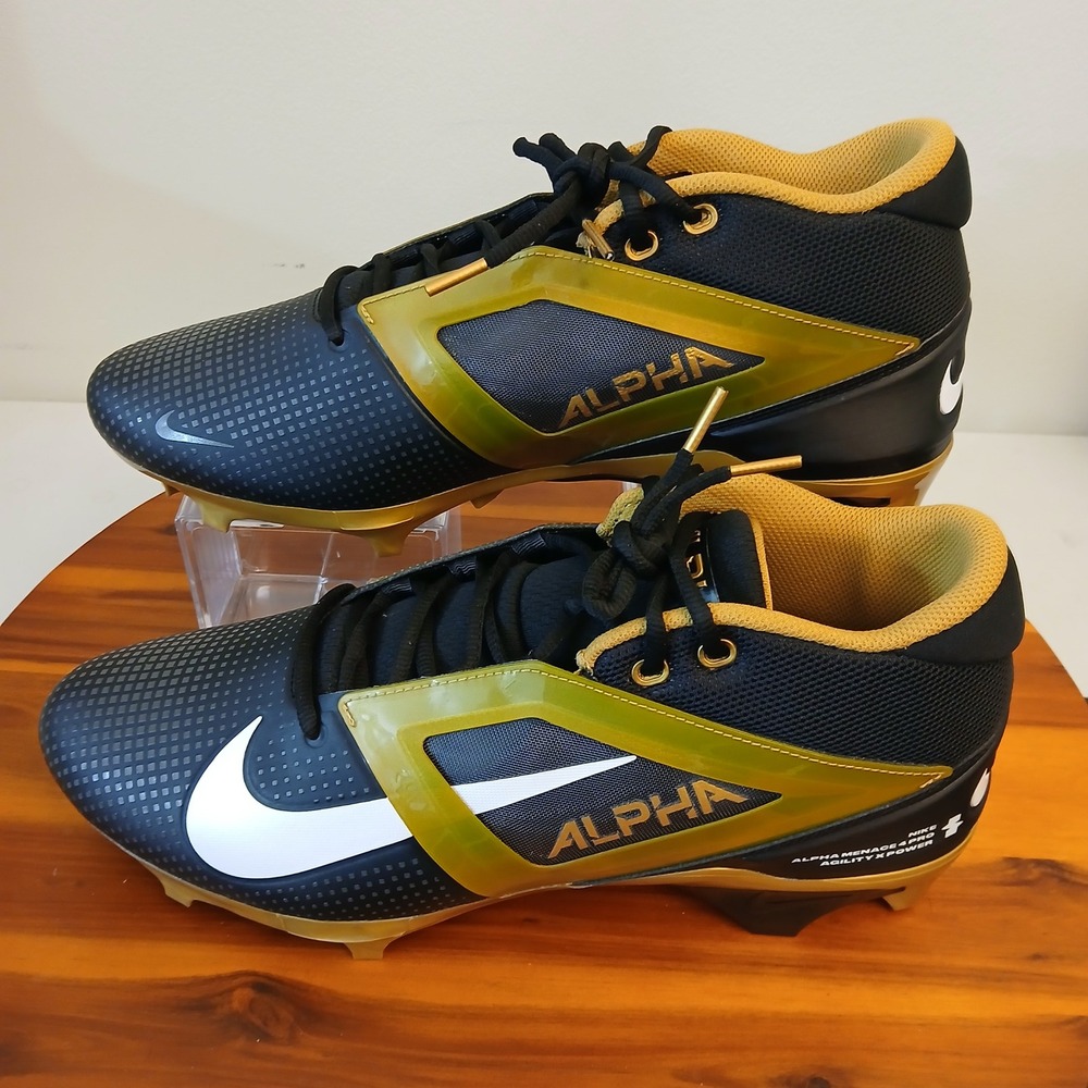 Nike Alpha Menace 4 Pro Mens 12.5 Black Gold Football Cleats‎ FD7037-003